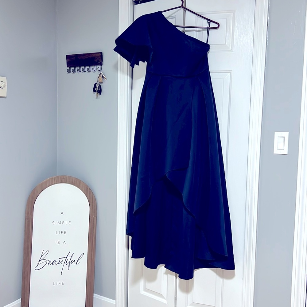 SHEIN Exaggerate Ruffle Trim One Shoulder Wrap Dip Hem Dress